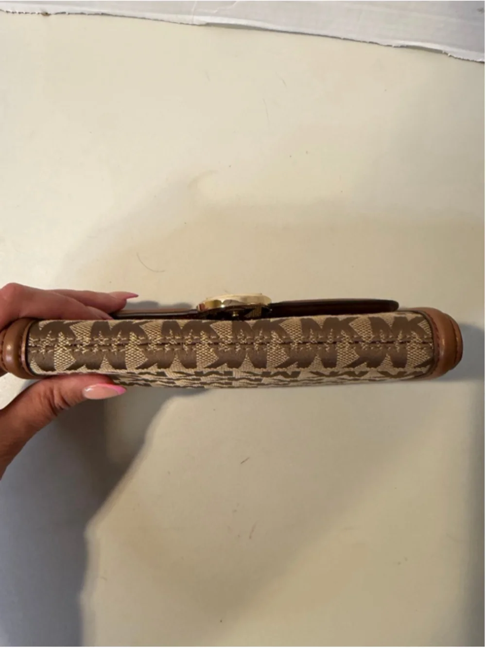 Women's Michael Kors Brown Beige Monogram Wallet One Size